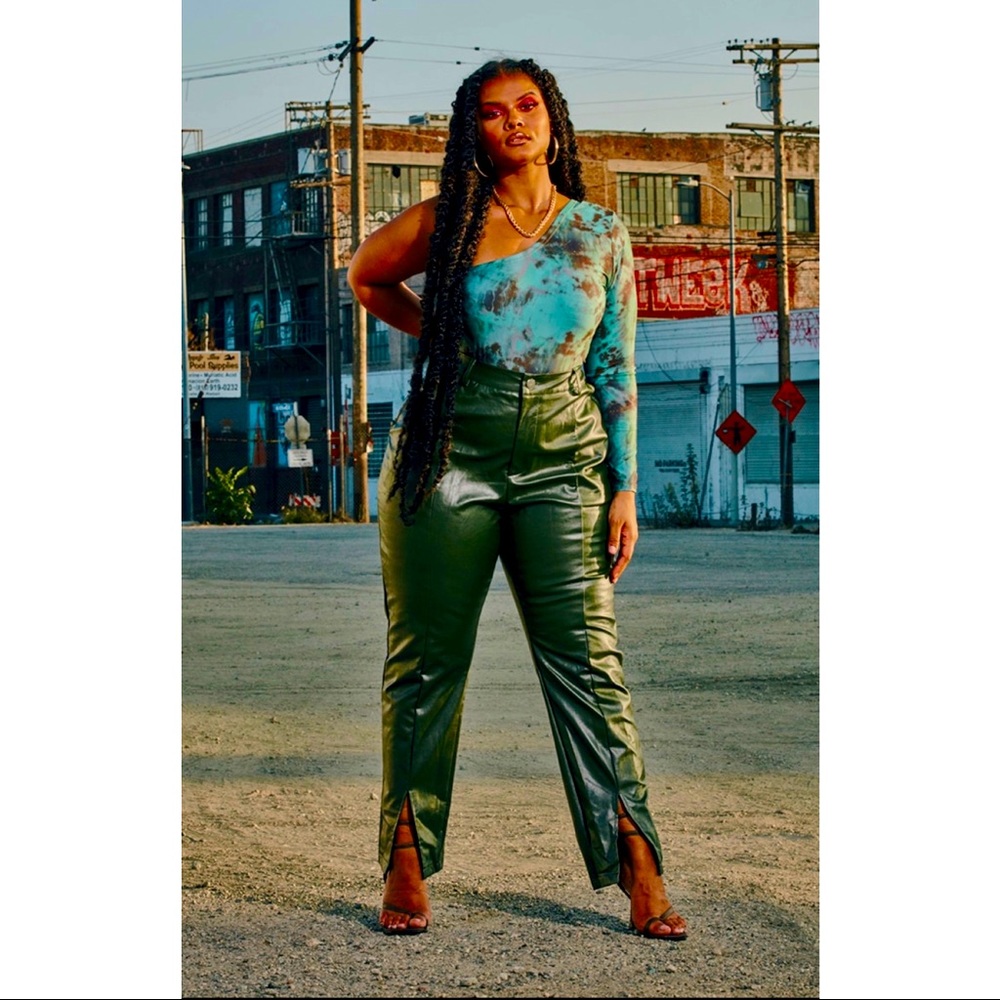 Plus Split Hem PU Pants